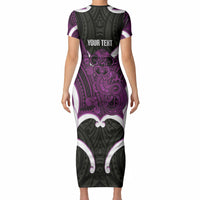 Waiporoporo Aotearoa Atua Tumatauenga Personalised Short Sleeve Bodycon Dress Maori God Of War Tiki With Taiaha LT14 - Polynesian Pride