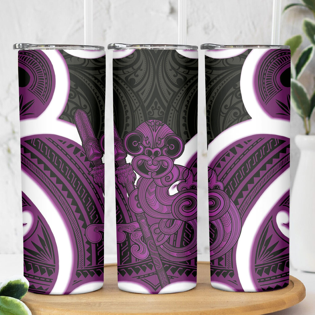 Waiporoporo Aotearoa Atua Tumatauenga Skinny Tumbler Maori God Of War Tiki With Taiaha LT14 - Polynesian Pride