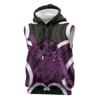 Waiporoporo Aotearoa Atua Tumatauenga Personalised Sleeveless Hoodie Maori God Of War Tiki With Taiaha LT14 Purple - Polynesian Pride