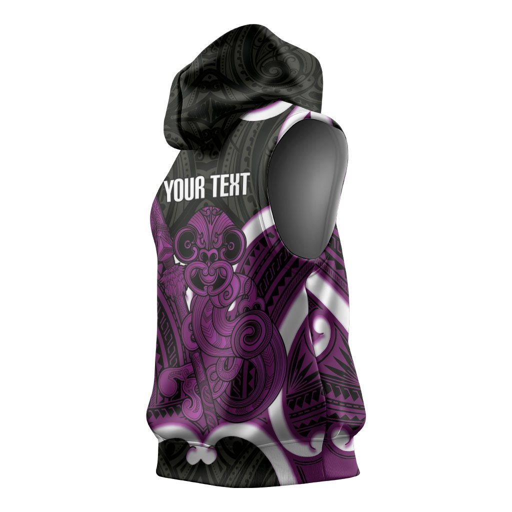 Waiporoporo Aotearoa Atua Tumatauenga Personalised Sleeveless Hoodie Maori God Of War Tiki With Taiaha LT14 - Polynesian Pride