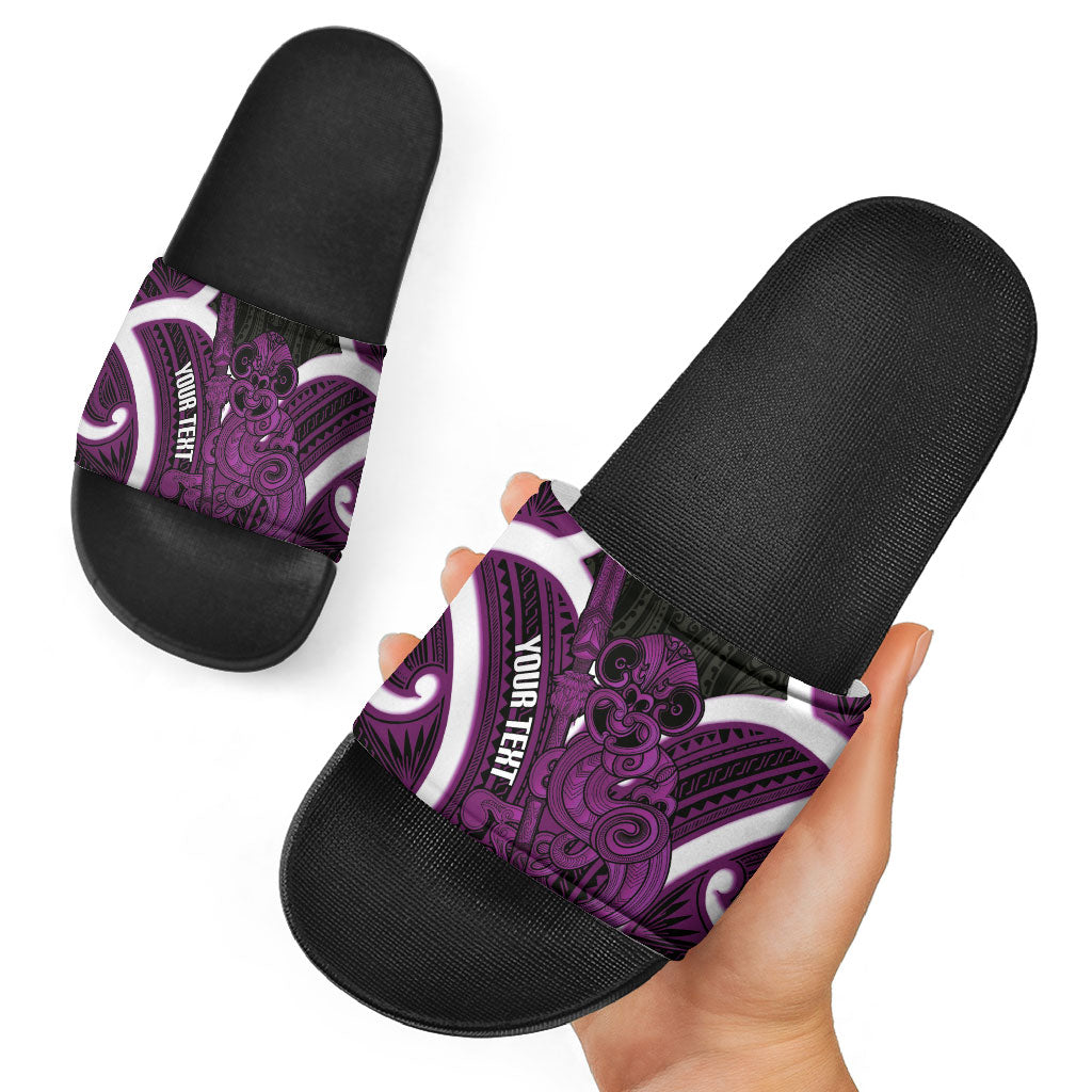 Waiporoporo Aotearoa Atua Tumatauenga Personalised Slide Sandals Maori God Of War Tiki With Taiaha LT14 - Polynesian Pride