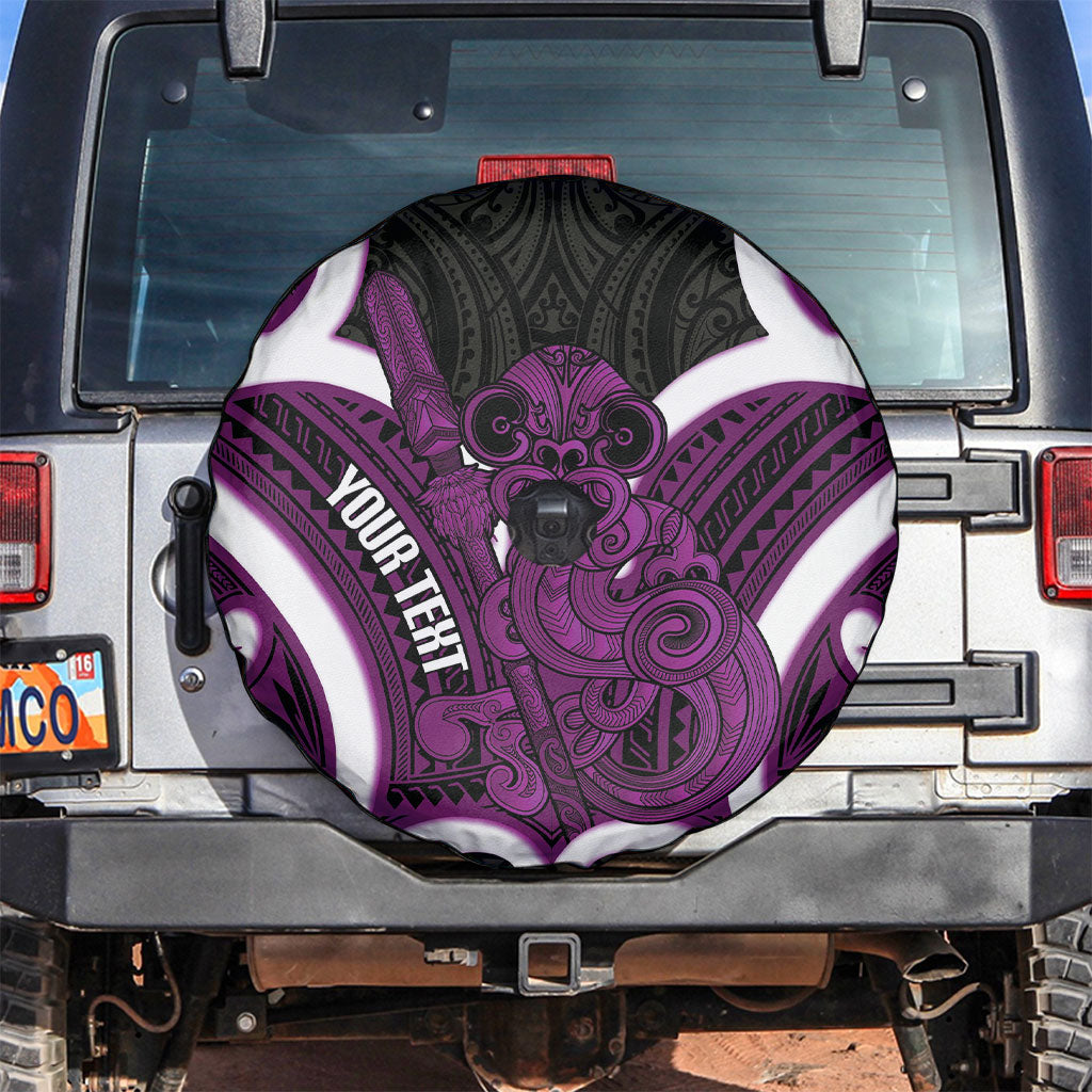 Waiporoporo Aotearoa Atua Tumatauenga Personalised Spare Tire Cover Maori God Of War Tiki With Taiaha LT14 Purple - Polynesian Pride