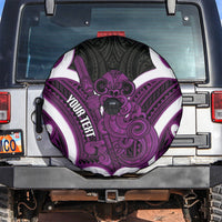 Waiporoporo Aotearoa Atua Tumatauenga Personalised Spare Tire Cover Maori God Of War Tiki With Taiaha LT14 Purple - Polynesian Pride