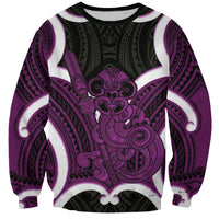 Waiporoporo Aotearoa Atua Tumatauenga Personalised Sweatshirt Maori God Of War Tiki With Taiaha LT14 Unisex Purple - Polynesian Pride