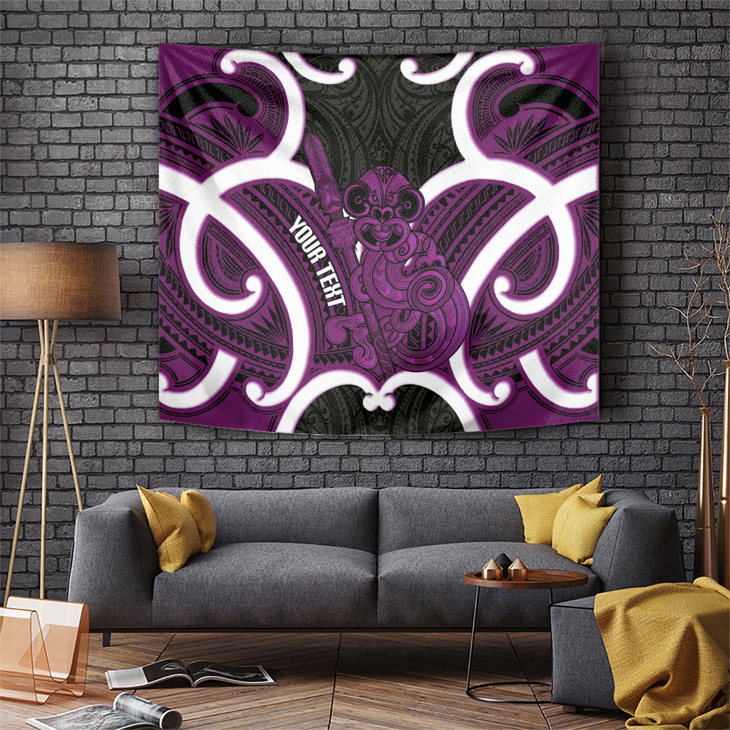 Waiporoporo Aotearoa Atua Tumatauenga Personalised Tapestry Maori God Of War Tiki With Taiaha LT14 Purple - Polynesian Pride