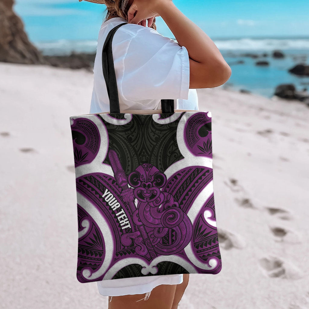 Waiporoporo Aotearoa Atua Tumatauenga Personalised Tote Bag Maori God Of War Tiki With Taiaha LT14 - Polynesian Pride