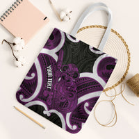 Waiporoporo Aotearoa Atua Tumatauenga Personalised Tote Bag Maori God Of War Tiki With Taiaha LT14 White Strap One Size Purple - Polynesian Pride