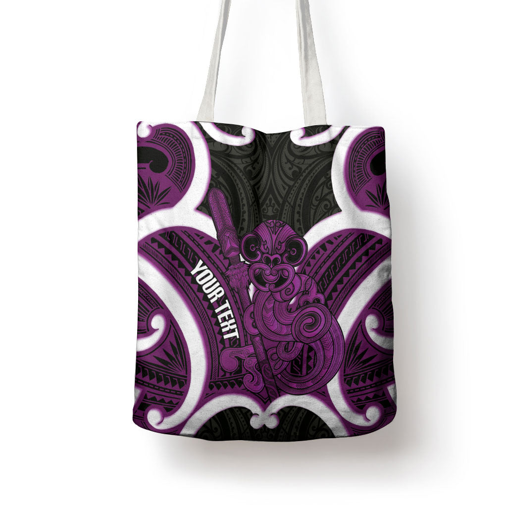 Waiporoporo Aotearoa Atua Tumatauenga Personalised Tote Bag Maori God Of War Tiki With Taiaha LT14 - Polynesian Pride