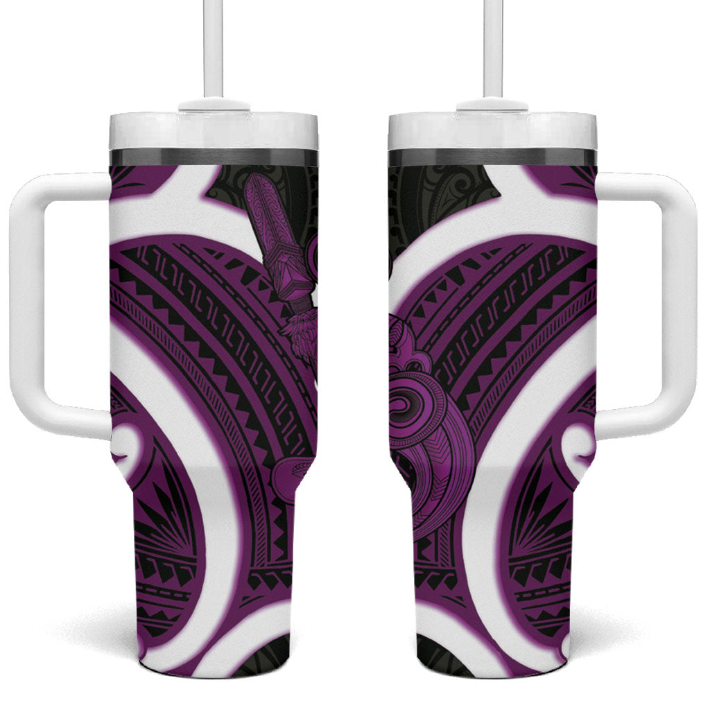 Waiporoporo Aotearoa Atua Tumatauenga Tumbler With Handle Maori God Of War Tiki With Taiaha LT14 One Size: 40 oz Purple - Polynesian Pride