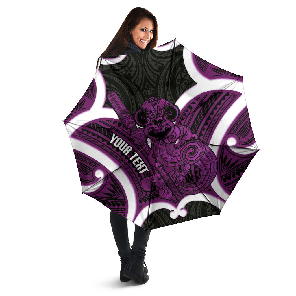 Waiporoporo Aotearoa Atua Tumatauenga Personalised Umbrella Maori God Of War Tiki With Taiaha LT14 - Polynesian Pride