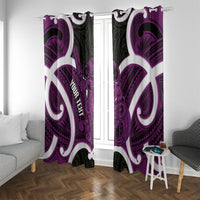Waiporoporo Aotearoa Atua Tumatauenga Personalised Window Curtain Maori God Of War Tiki With Taiaha LT14 With Grommets Purple - Polynesian Pride