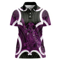 Waiporoporo Aotearoa Atua Tumatauenga Personalised Women Polo Shirt Maori God Of War Tiki With Taiaha LT14 Female Purple - Polynesian Pride