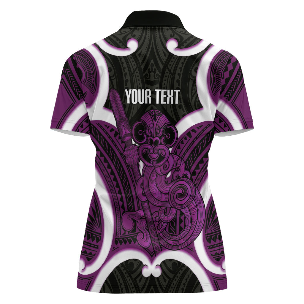 Waiporoporo Aotearoa Atua Tumatauenga Personalised Women Polo Shirt Maori God Of War Tiki With Taiaha LT14 - Polynesian Pride