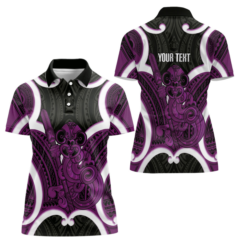 Waiporoporo Aotearoa Atua Tumatauenga Personalised Women Polo Shirt Maori God Of War Tiki With Taiaha LT14 - Polynesian Pride