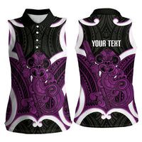 Waiporoporo Aotearoa Atua Tumatauenga Personalised Women Sleeveless Polo Shirt Maori God Of War Tiki With Taiaha LT14 - Polynesian Pride