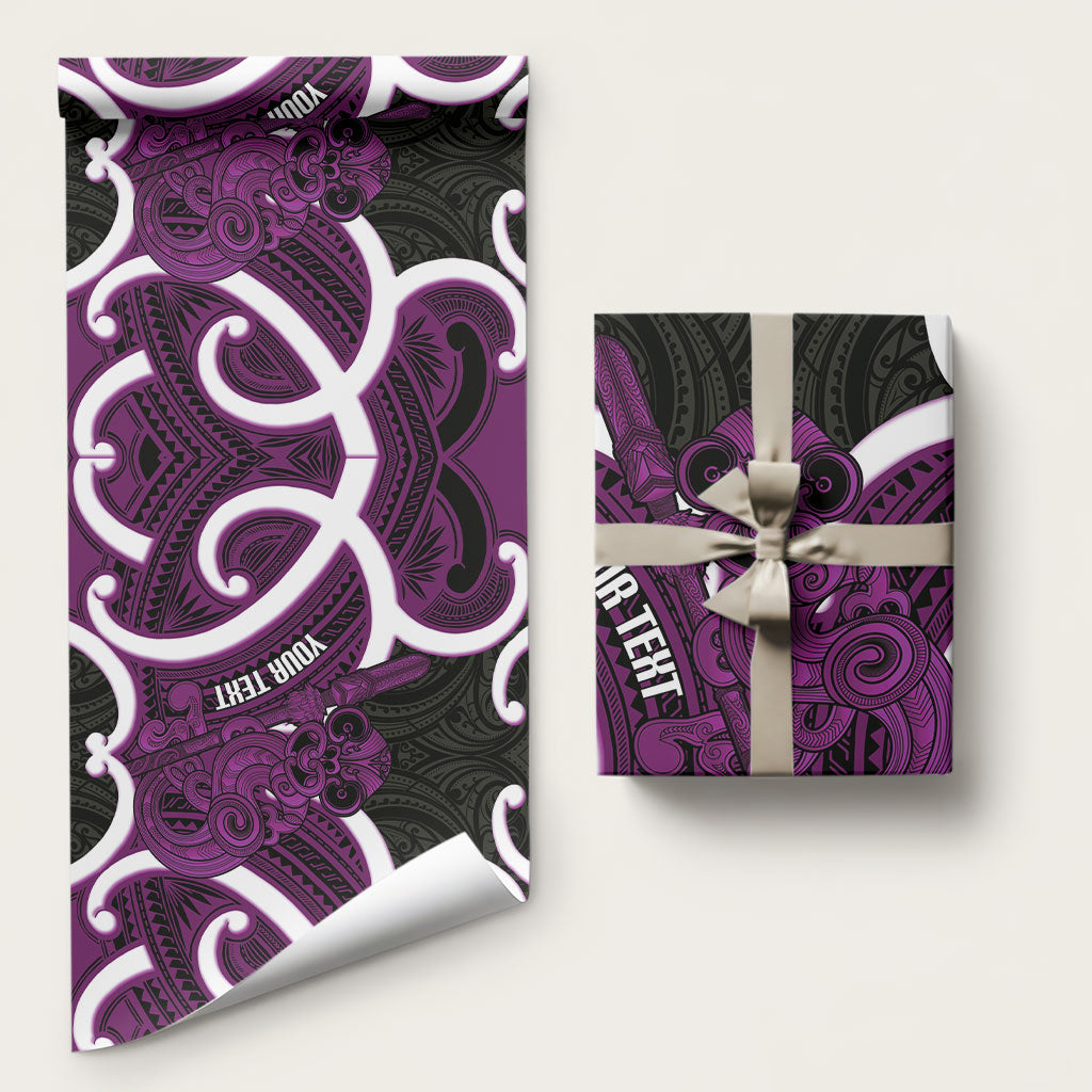 Waiporoporo Aotearoa Atua Tumatauenga Personalised Wrapping Paper Maori God Of War Tiki With Taiaha LT14 58" × 23" Purple - Polynesian Pride