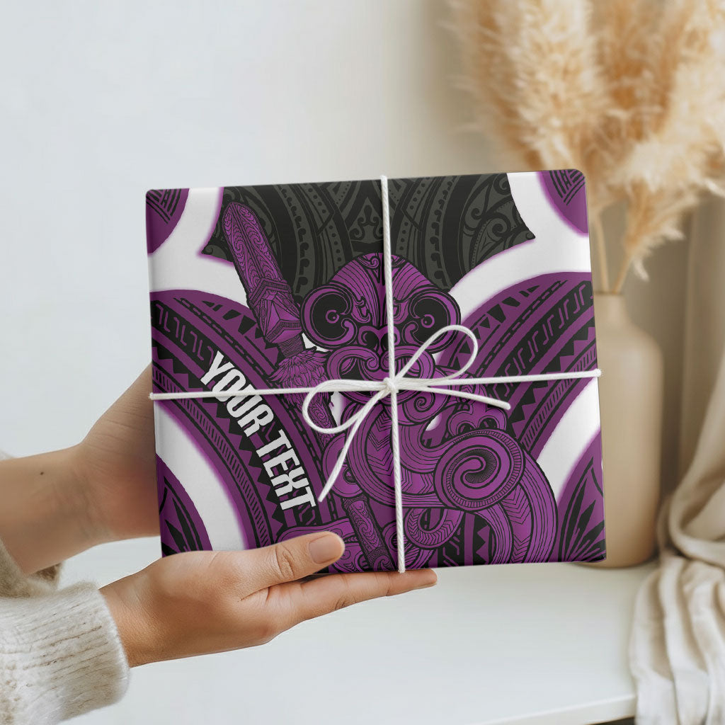 Waiporoporo Aotearoa Atua Tumatauenga Personalised Wrapping Paper Maori God Of War Tiki With Taiaha LT14 - Polynesian Pride