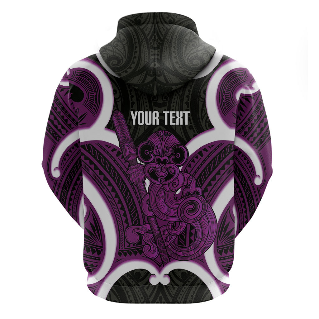 Waiporoporo Aotearoa Atua Tumatauenga Personalised Zip Hoodie Maori God Of War Tiki With Taiaha LT14 - Polynesian Pride
