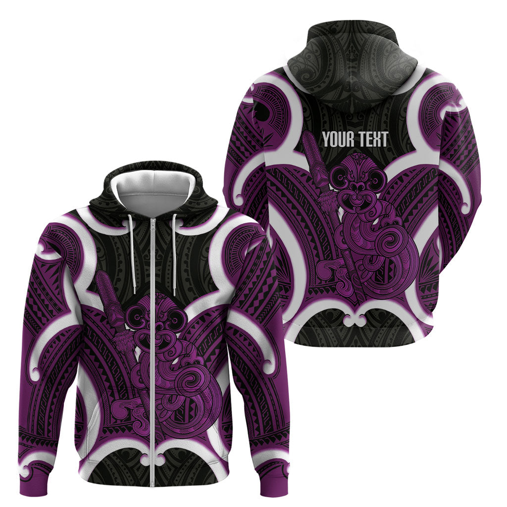 Waiporoporo Aotearoa Atua Tumatauenga Personalised Zip Hoodie Maori God Of War Tiki With Taiaha LT14 - Polynesian Pride