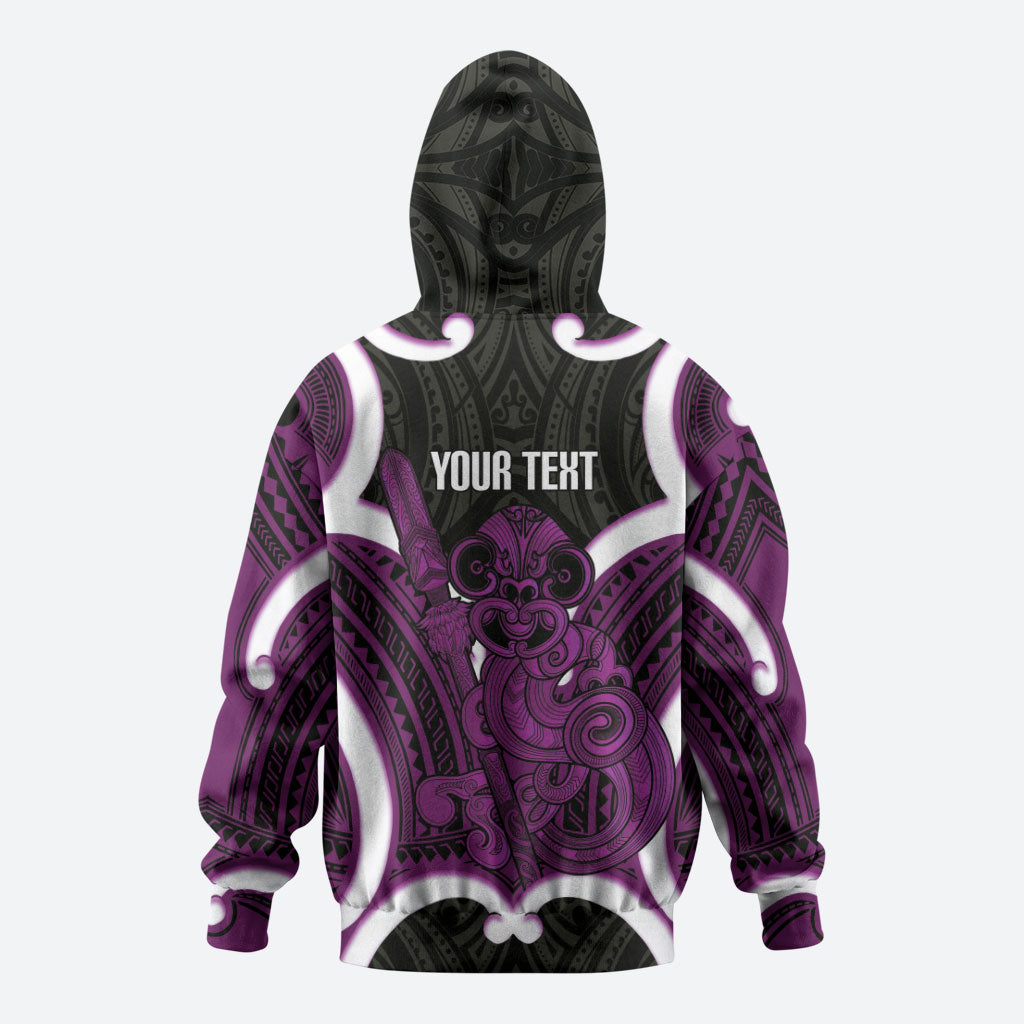 Waiporoporo Aotearoa Atua Tumatauenga Personalised Zip Hoodie Maori God Of War Tiki With Taiaha LT14 - Polynesian Pride