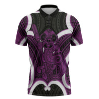 Waiporoporo Aotearoa Atua Tumatauenga Personalised Zipper Polo Shirt Maori God Of War Tiki With Taiaha LT14 Purple - Polynesian Pride