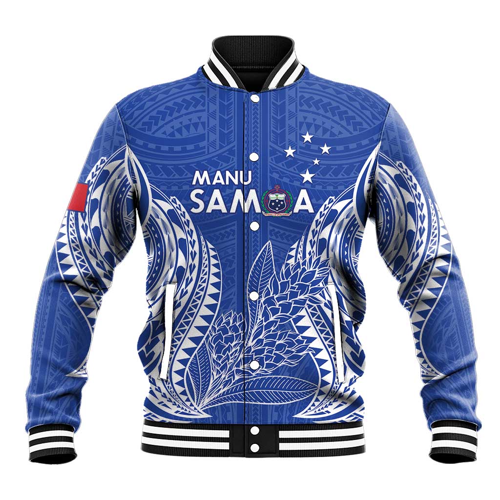 Custom Manu Samoa Rugby 2024 Baseball Jacket Go Champions Samoan Tattoo LT14 Unisex Blue - Polynesian Pride