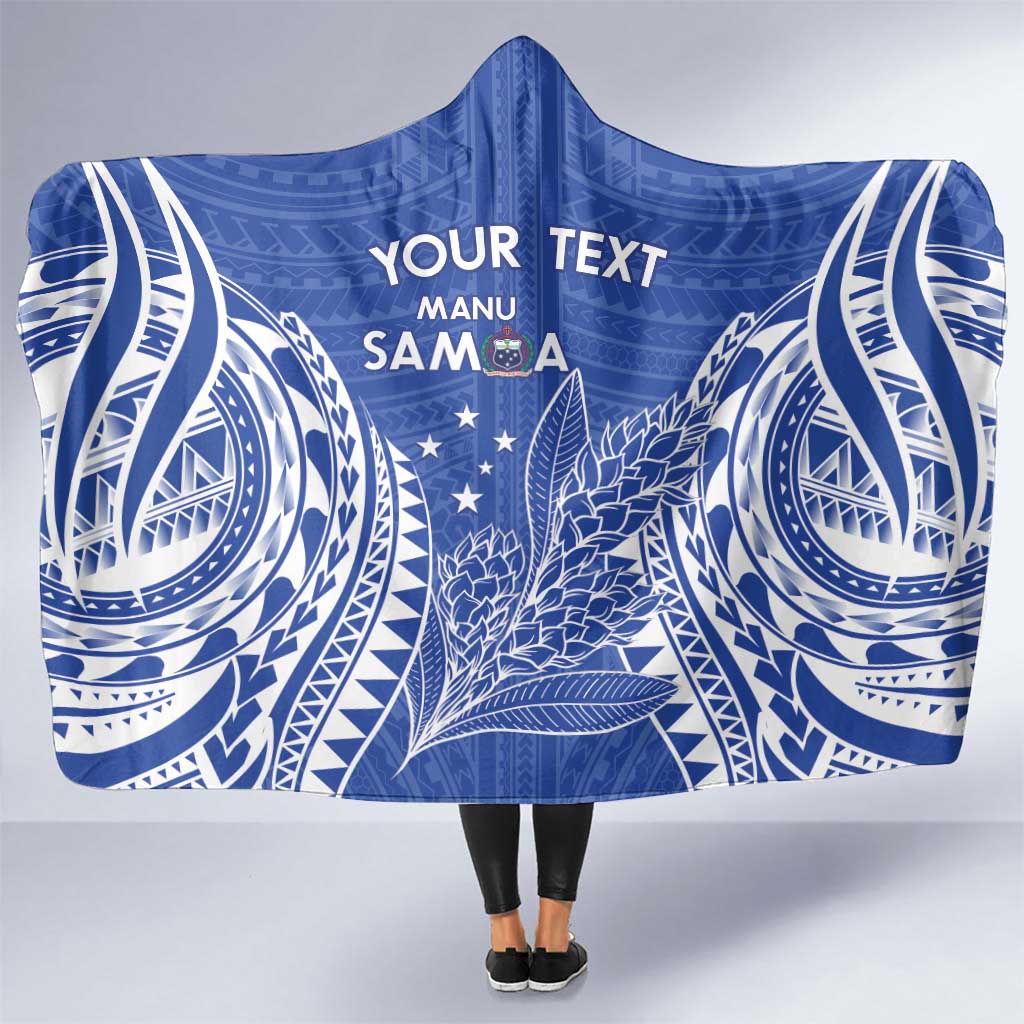 Custom Manu Samoa Rugby 2024 Hooded Blanket Go Champions Samoan Tattoo LT14 One Size Blue - Polynesian Pride