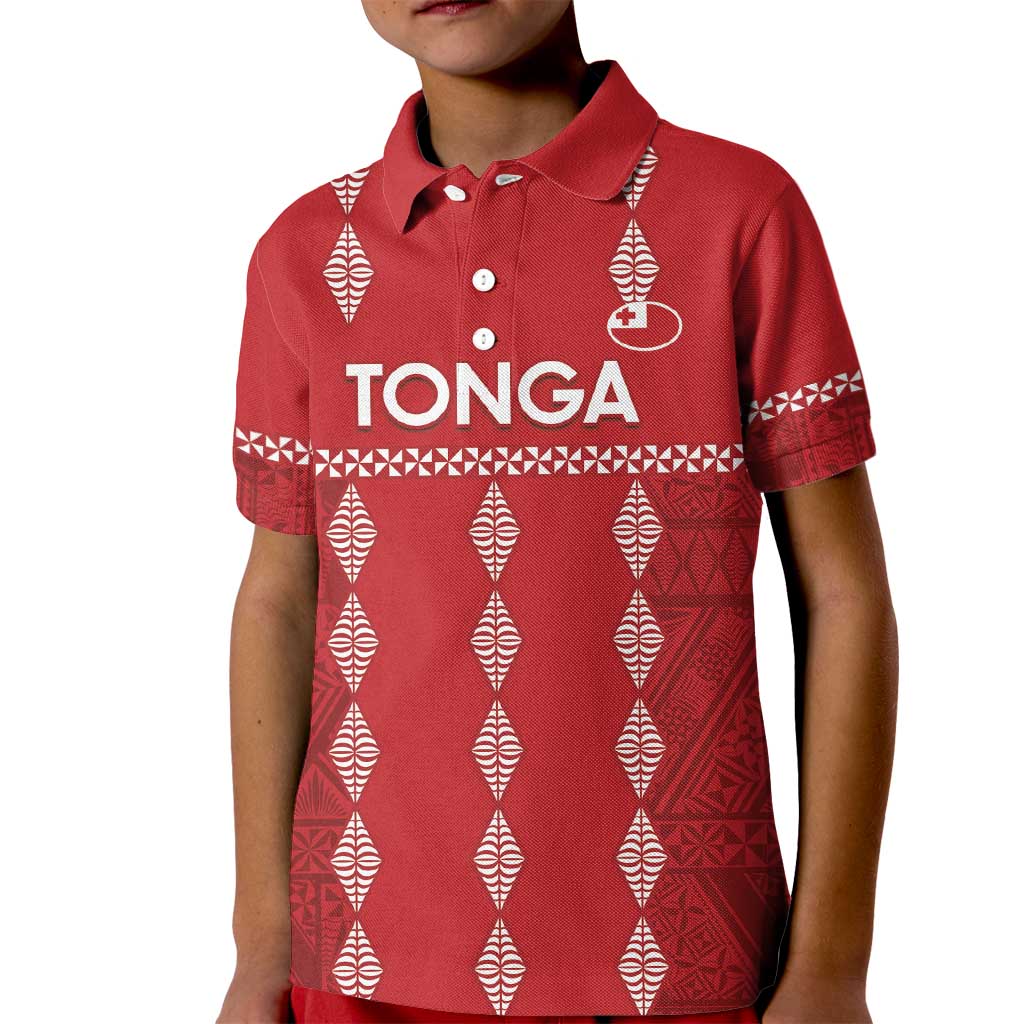 Custom Tonga Rugby 2024 Kid Polo Shirt Go Champions Ikale Tahi Ngatu Pattern LT14 Kid Red - Polynesian Pride