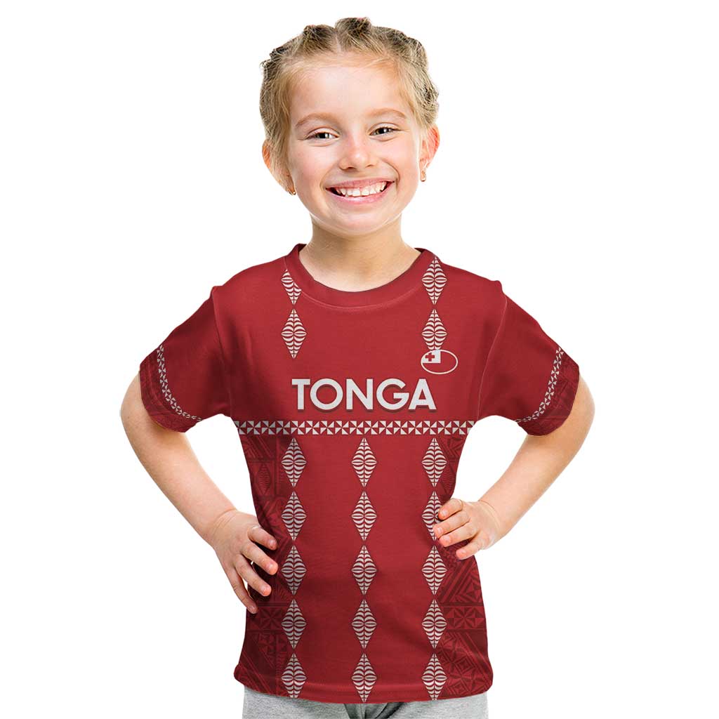 Custom Tonga Rugby 2024 Kid T Shirt Go Champions Ikale Tahi Ngatu Pattern LT14 Red - Polynesian Pride