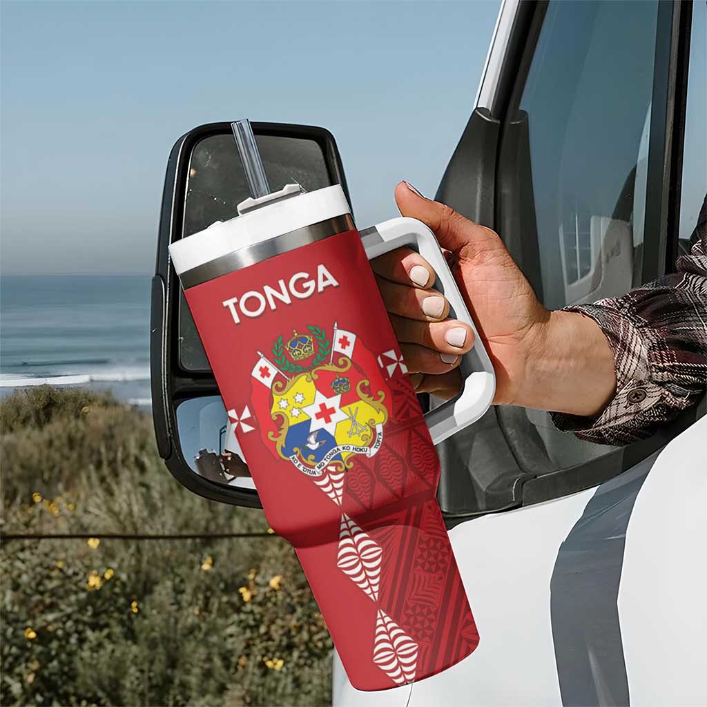 Custom Tonga Rugby 2024 Tumbler With Handle Go Champions Ikale Tahi Ngatu Pattern