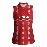Custom Tonga Rugby 2024 Women Sleeveless Polo Shirt Go Champions Ikale Tahi Ngatu Pattern LT14 Female Red - Polynesian Pride
