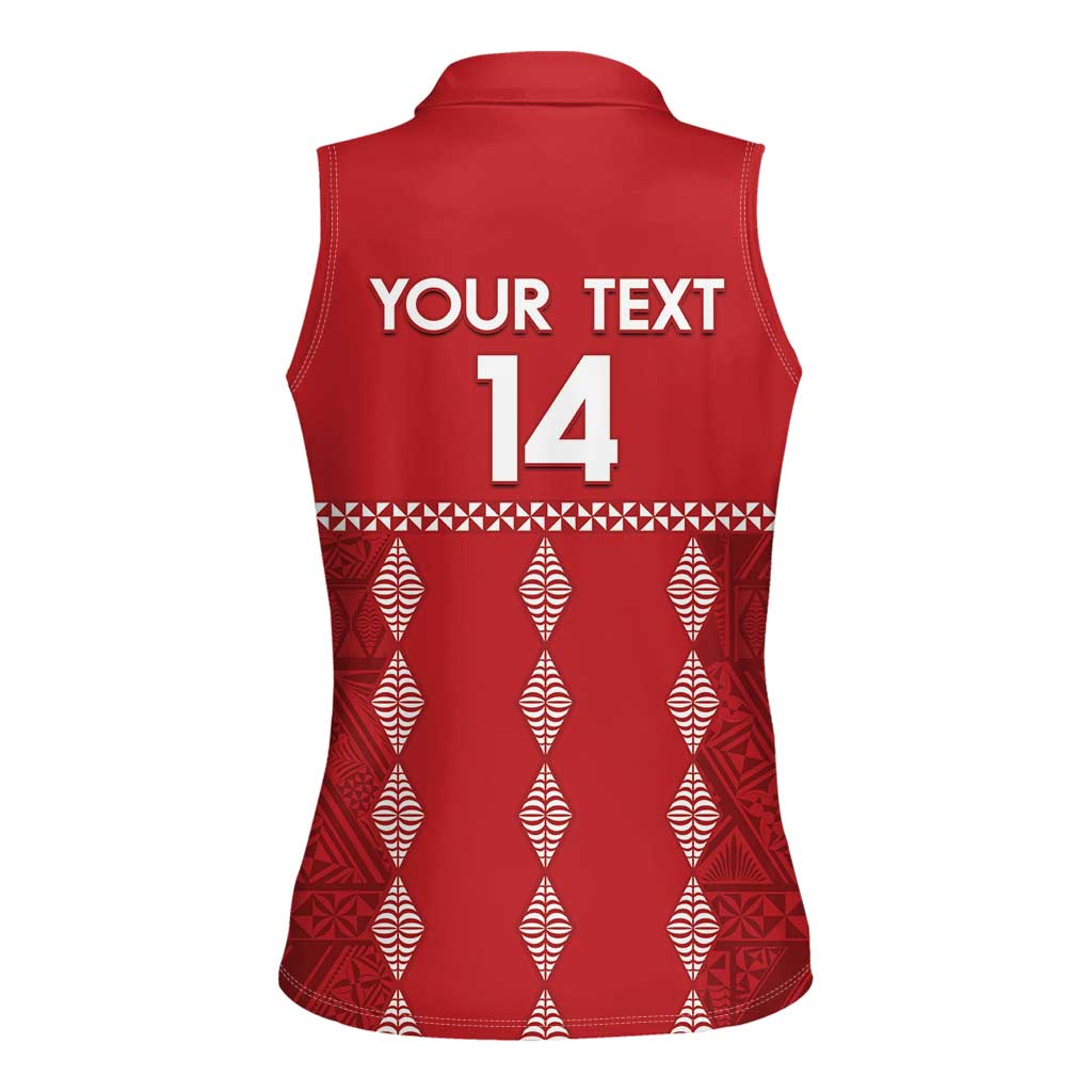 Custom Tonga Rugby 2024 Women Sleeveless Polo Shirt Go Champions Ikale Tahi Ngatu Pattern LT14 - Polynesian Pride