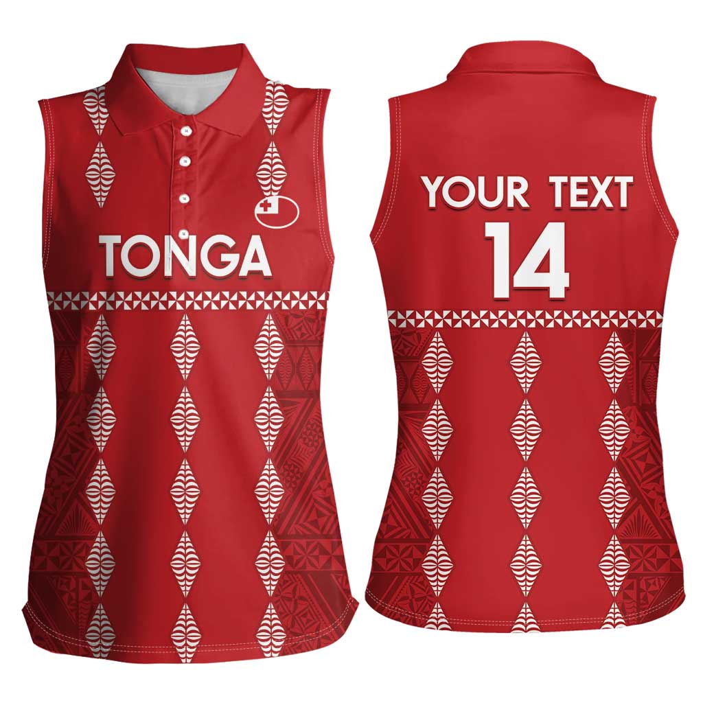 Custom Tonga Rugby 2024 Women Sleeveless Polo Shirt Go Champions Ikale Tahi Ngatu Pattern LT14 - Polynesian Pride