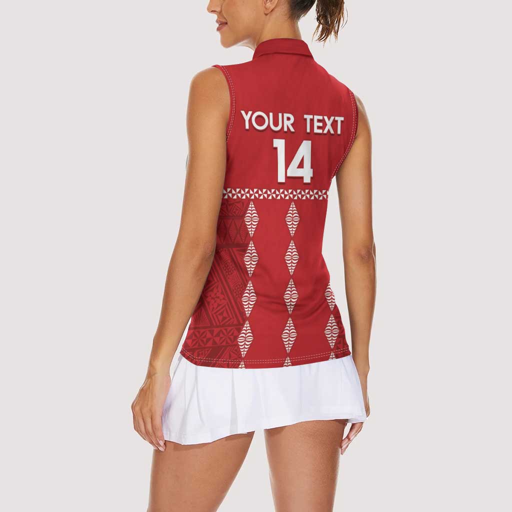 Custom Tonga Rugby 2024 Women Sleeveless Polo Shirt Go Champions Ikale Tahi Ngatu Pattern LT14 - Polynesian Pride