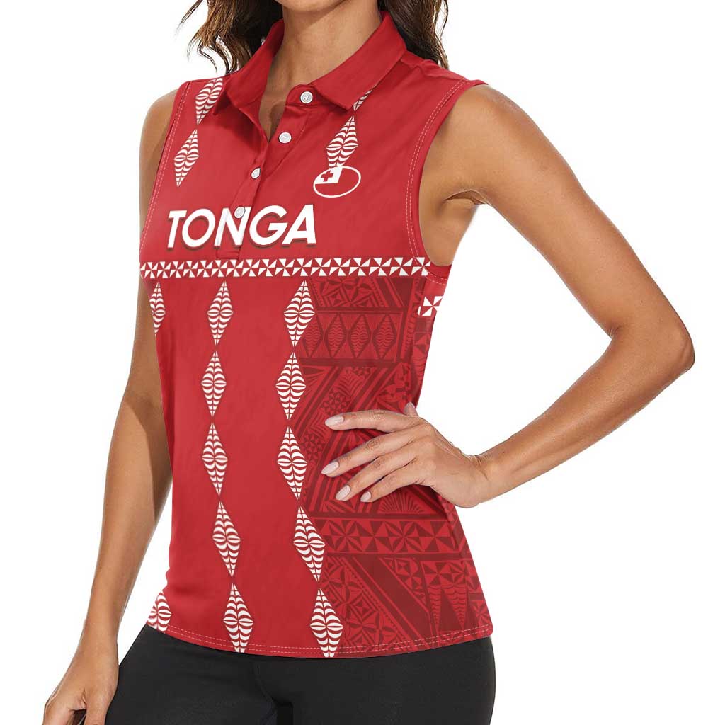 Custom Tonga Rugby 2024 Women Sleeveless Polo Shirt Go Champions Ikale Tahi Ngatu Pattern LT14 - Polynesian Pride