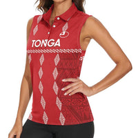 Custom Tonga Rugby 2024 Women Sleeveless Polo Shirt Go Champions Ikale Tahi Ngatu Pattern LT14 - Polynesian Pride