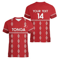 Custom Tonga Rugby 2024 Women V-Neck T-Shirt Go Champions Ikale Tahi Ngatu Pattern