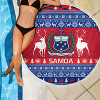 Personalised Samoa Christmas Beach Blanket Samoan Coat Of Arms Manuia Le Kirisimas LT14 - Wonder Print Shop