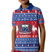 Personalised Samoa Christmas Kid Polo Shirt Samoan Coat Of Arms Manuia Le Kirisimas LT14 Kid Blue - Polynesian Pride