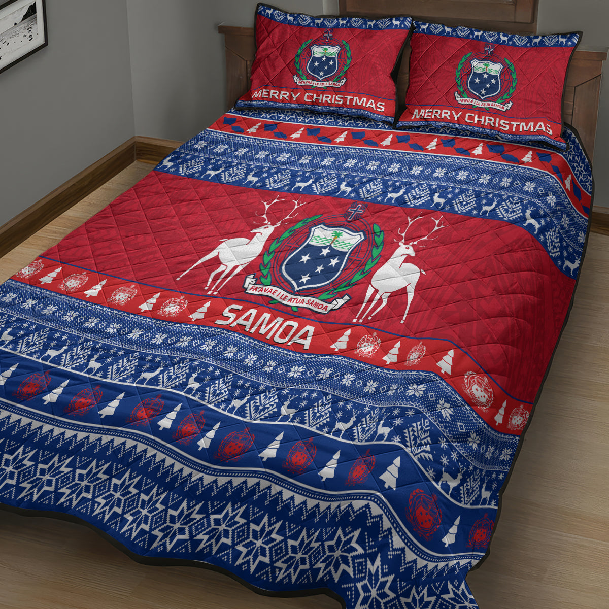 Personalised Samoa Christmas Quilt Bed Set Samoan Coat Of Arms Manuia Le Kirisimas LT14 - Polynesian Pride
