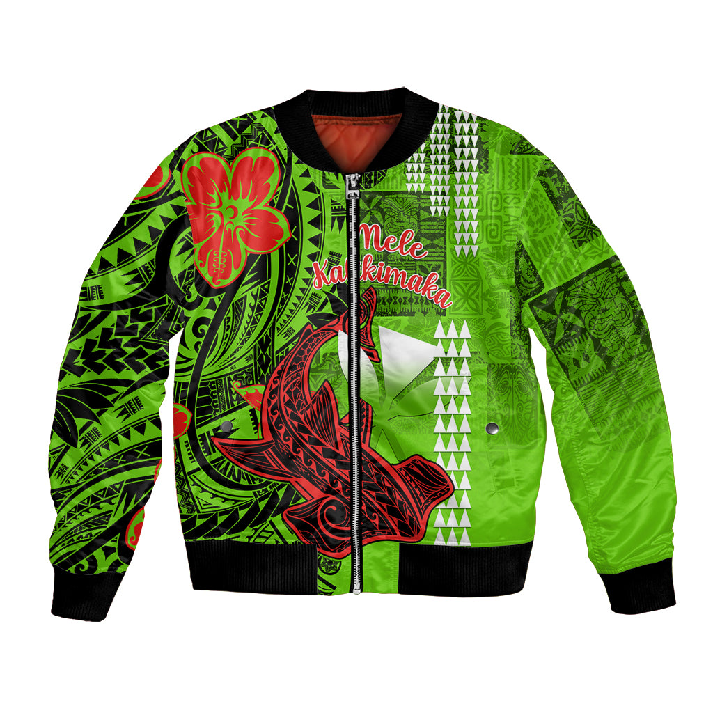 Personalised Hawaii Christmas Bomber Jacket Mele Kalikimaka Kakau Polynesian Shark Tattoo LT14 Unisex Green - Polynesian Pride