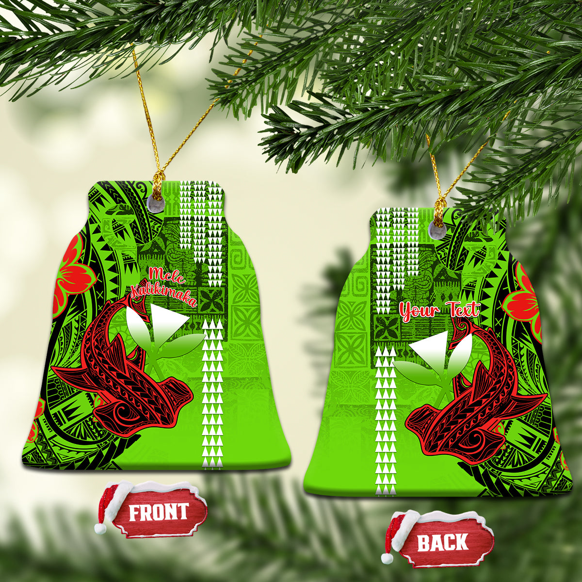 Personalised Hawaii Christmas Ceramic Ornament Mele Kalikimaka Kakau Polynesian Shark Tattoo LT14 - Polynesian Pride