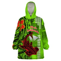 Personalised Hawaii Christmas Wearable Blanket Hoodie Mele Kalikimaka Kakau Polynesian Shark Tattoo LT14 One Size Green - Polynesian Pride