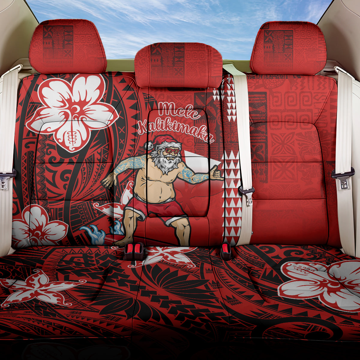 Personalised Hawaii Christmas Back Car Seat Cover Mele Kalikimaka Surfing Santa Claus