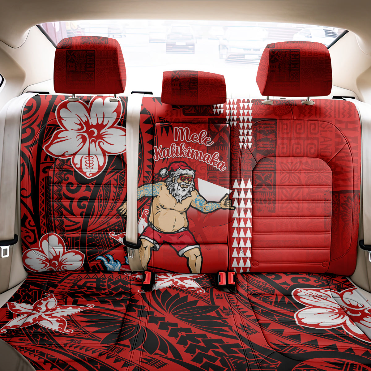 Personalised Hawaii Christmas Back Car Seat Cover Mele Kalikimaka Surfing Santa Claus