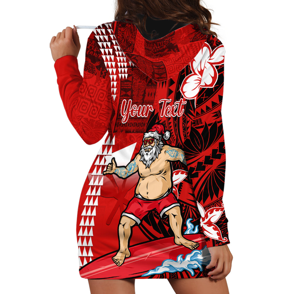 Personalised Hawaii Christmas Hoodie Dress Mele Kalikimaka Surfing Santa Claus LT14 - Polynesian Pride