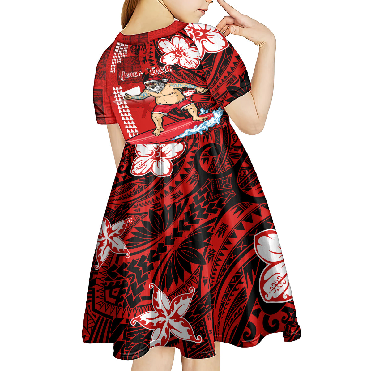 Personalised Hawaii Christmas Kid Short Sleeve Dress Mele Kalikimaka Surfing Santa Claus LT14 - Polynesian Pride
