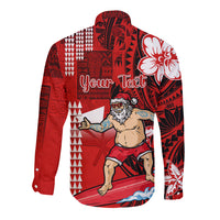 Personalised Hawaii Christmas Long Sleeve Button Shirt Mele Kalikimaka Surfing Santa Claus LT14 - Polynesian Pride