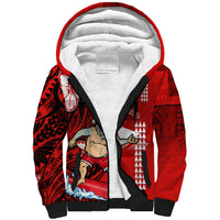 Personalised Hawaii Christmas Sherpa Hoodie Mele Kalikimaka Surfing Santa Claus LT14 Unisex Red - Polynesian Pride