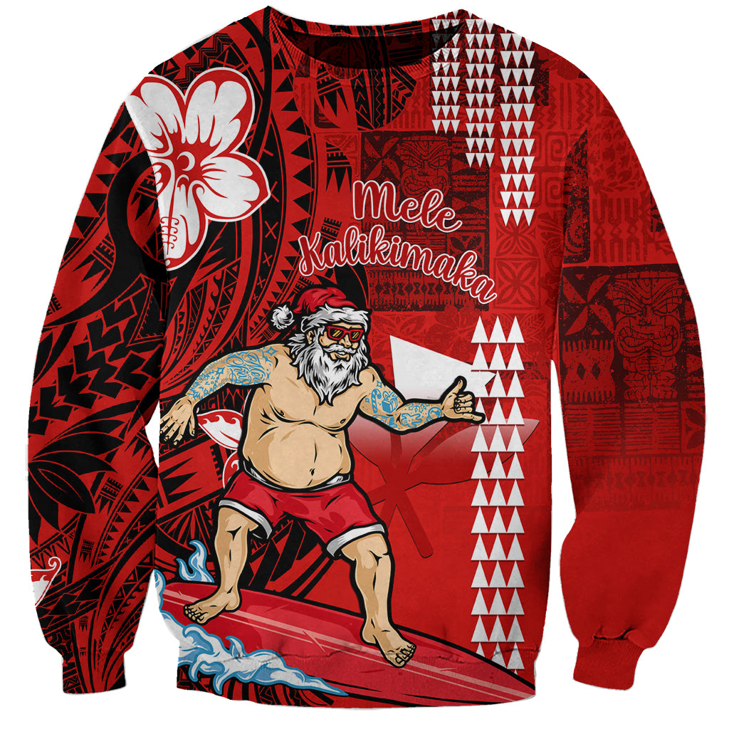 Personalised Hawaii Christmas Sweatshirt Mele Kalikimaka Surfing Santa Claus LT14 Unisex Red - Polynesian Pride